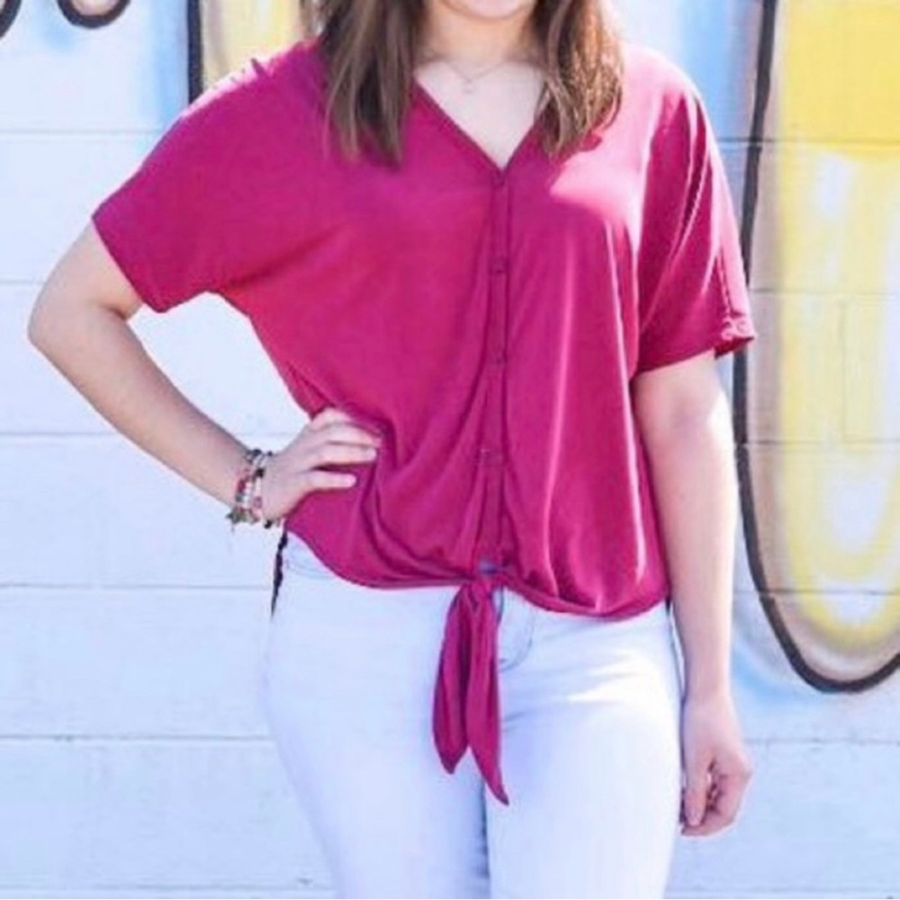 Anthropologie Lavender Field Tie Waist Button Blouse Size Small
